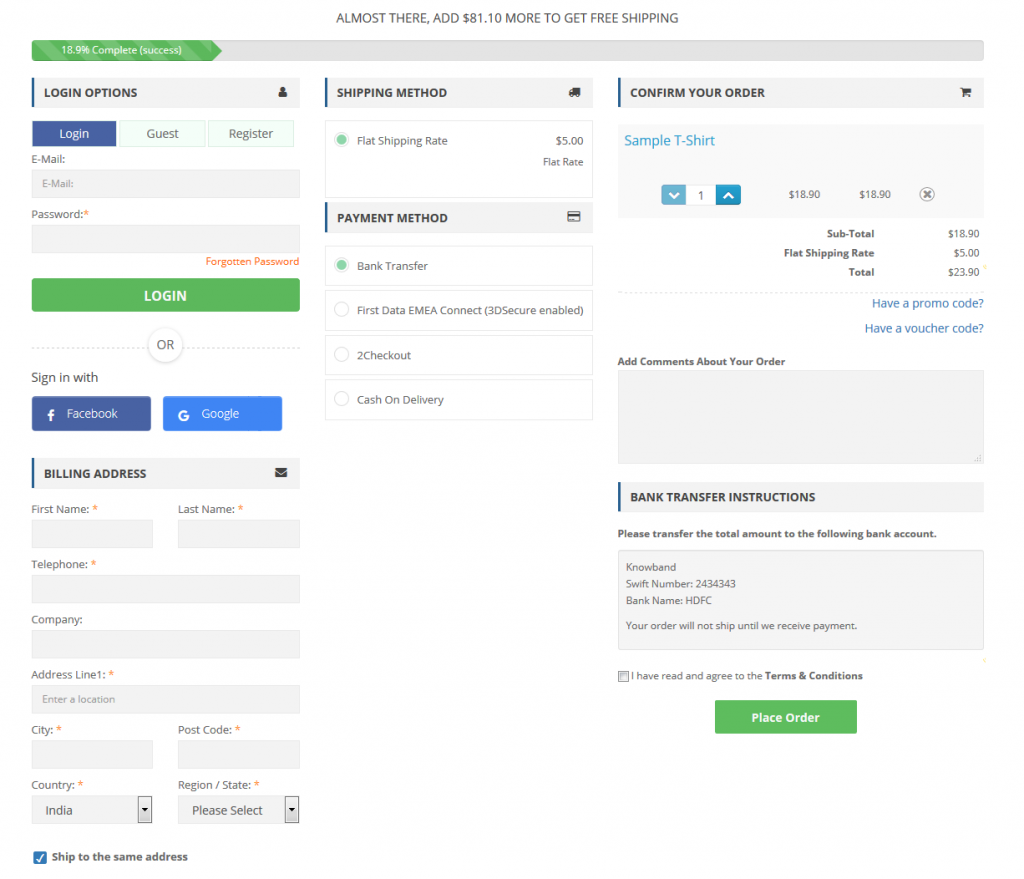 one page checkout module demo