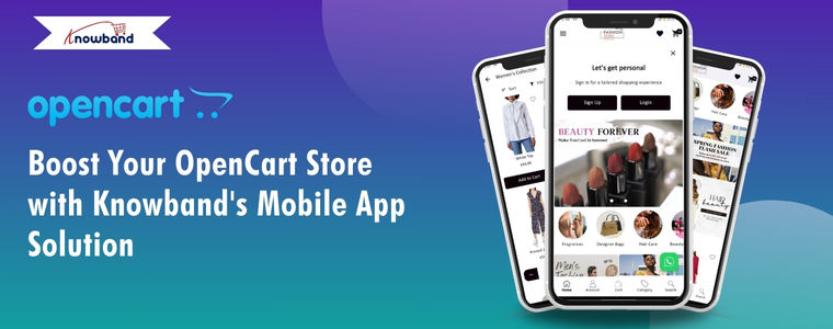OpenCart Mobile App interface on Android and iOS devices