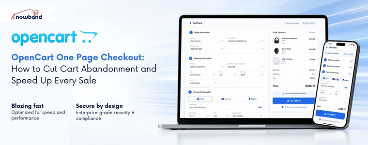 OpenCart one page checkout plugin interface showing single-page checkout with billing shipping and payment fields to reduce cart abandonment